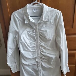 Le Lis White Button-Up Shirt Dress with Ruched Front